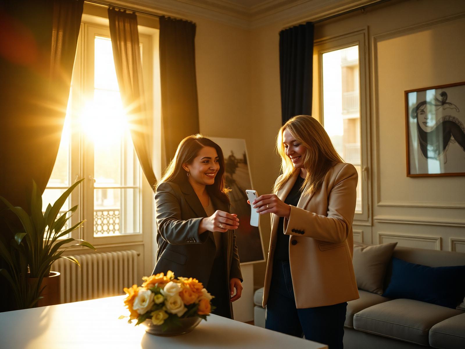 Couple recevant les clés de leur logement
